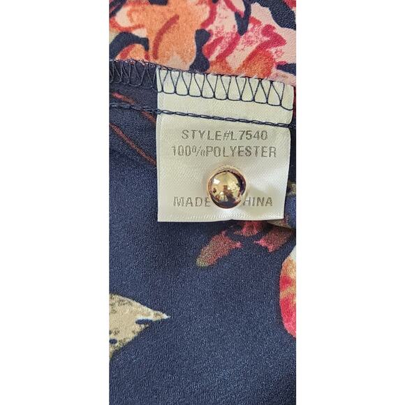 Lara Dress Size Large Bow Tie Neck Sheath Navy Floral Roll Tab Sleeve - Picture 7 of 10